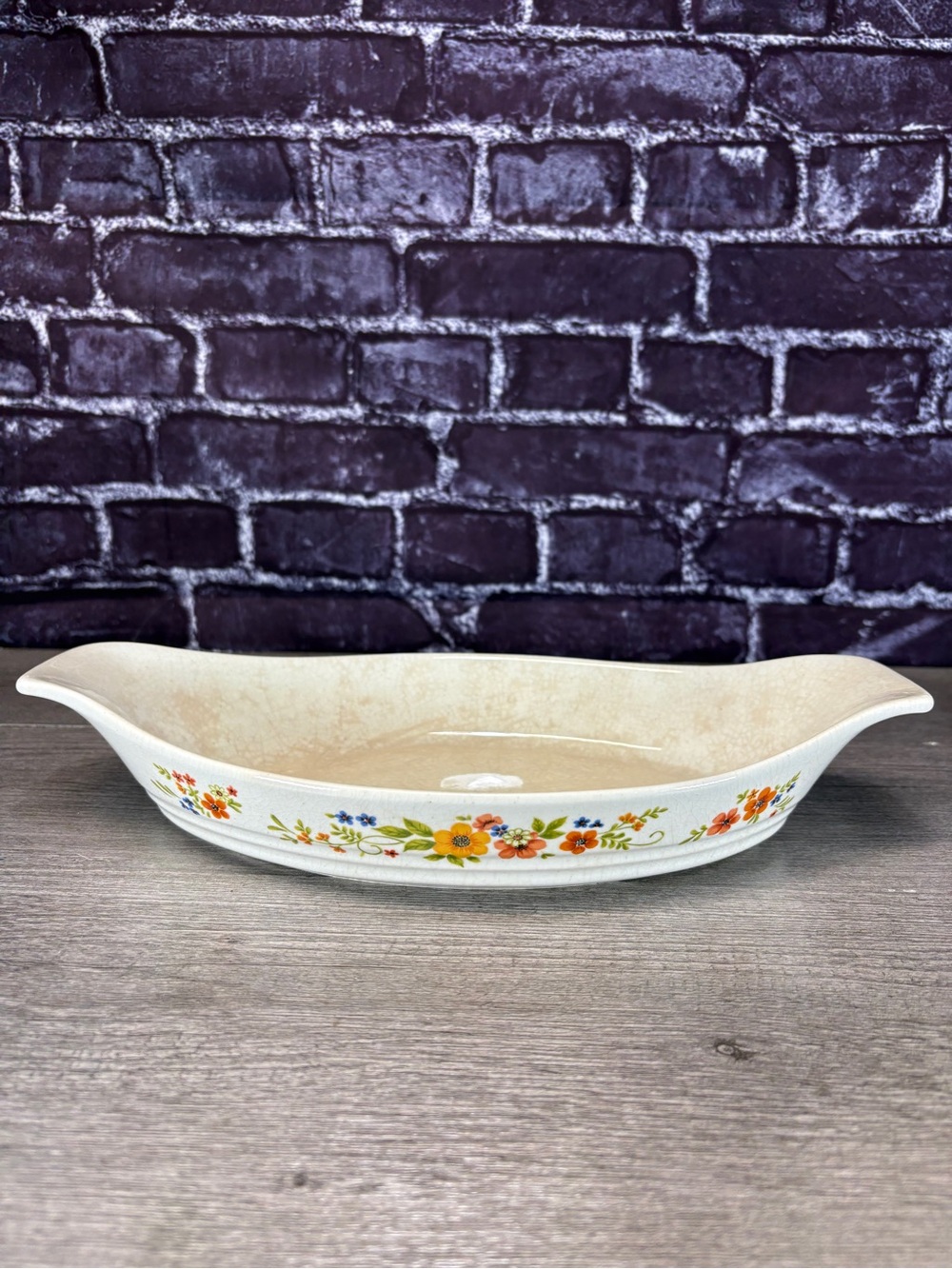 Vintage 1980 Sweet Flowers Stoneware Serving Dish